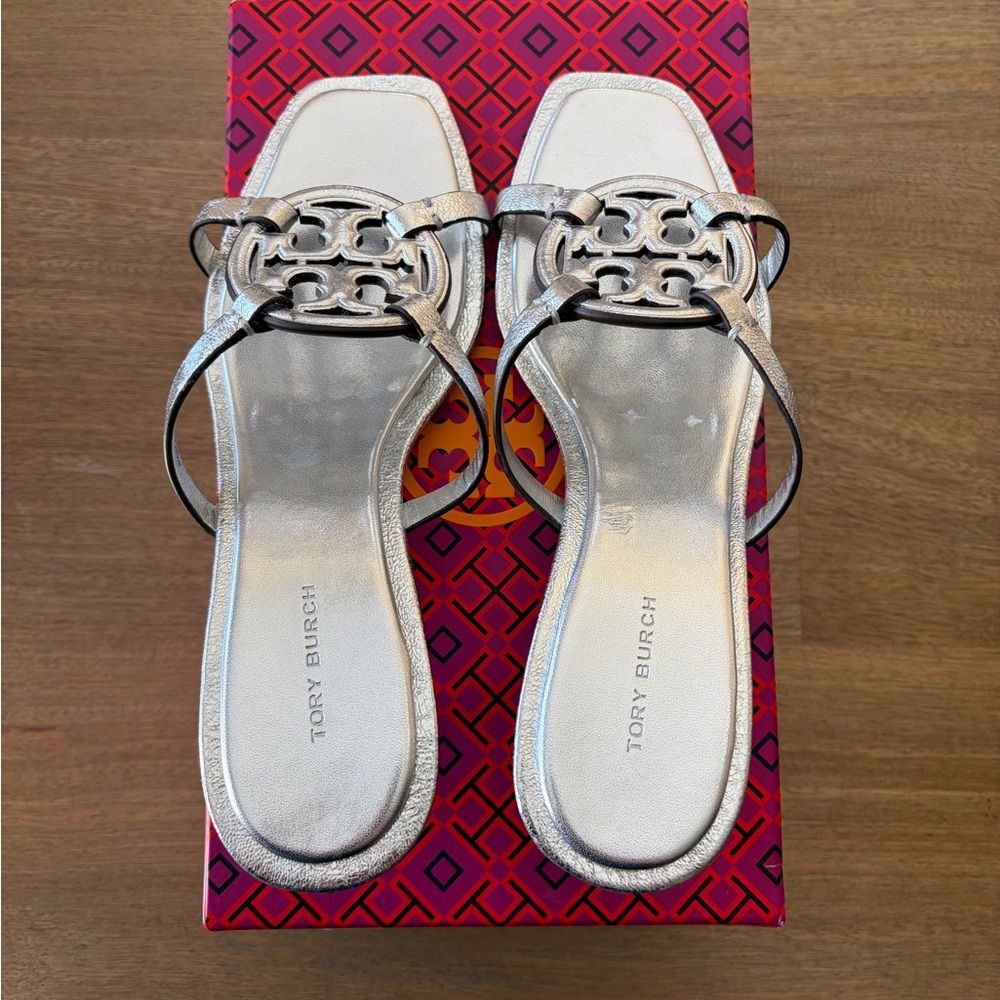 Tory Burch Metallic Silver Sandals